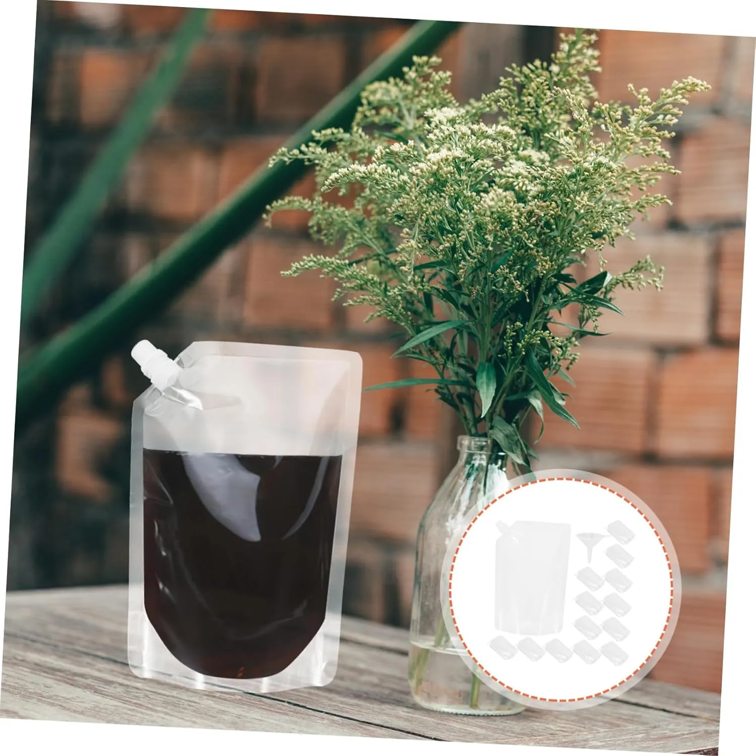 1 Pack Pet Plastic Liquor Bags Juice Drink Pouches Straw Leakproof for Parties Travel Everyday Use