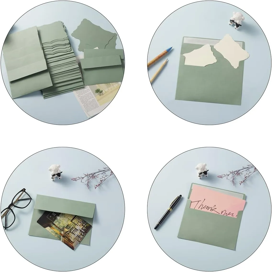 100 Pack A7 Envelopes with Colorful Blank 5 x 7 Cards Self-Adhesive Business Envelopes Invitations Cards Envelopes (Sage-Green, A7)