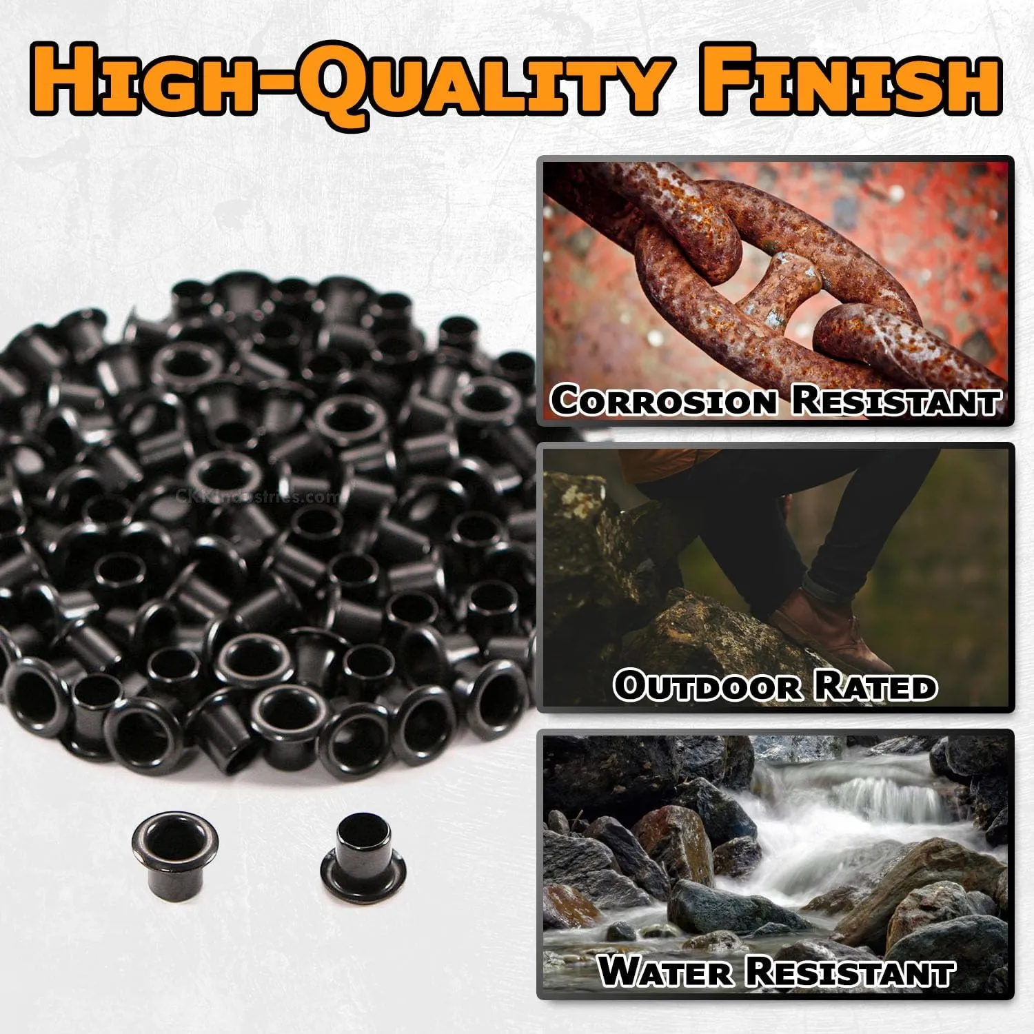 [100 Pack] Black Coated Eyelets - (#8-8 Length) - (1/4 in. Diameter) - (USA Made) - Rivets for DIY Kydex Holsters, Leather Shoes, and Canvas Cloth