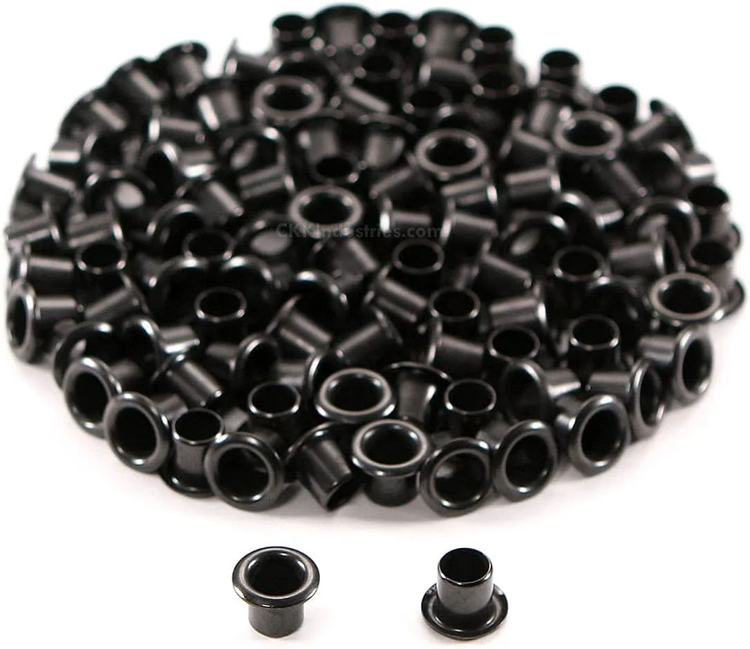 [100 Pack] Black Coated Eyelets - (#8-8 Length) - (1/4 in. Diameter) - (USA Made) - Rivets for DIY Kydex Holsters, Leather Shoes, and Canvas Cloth