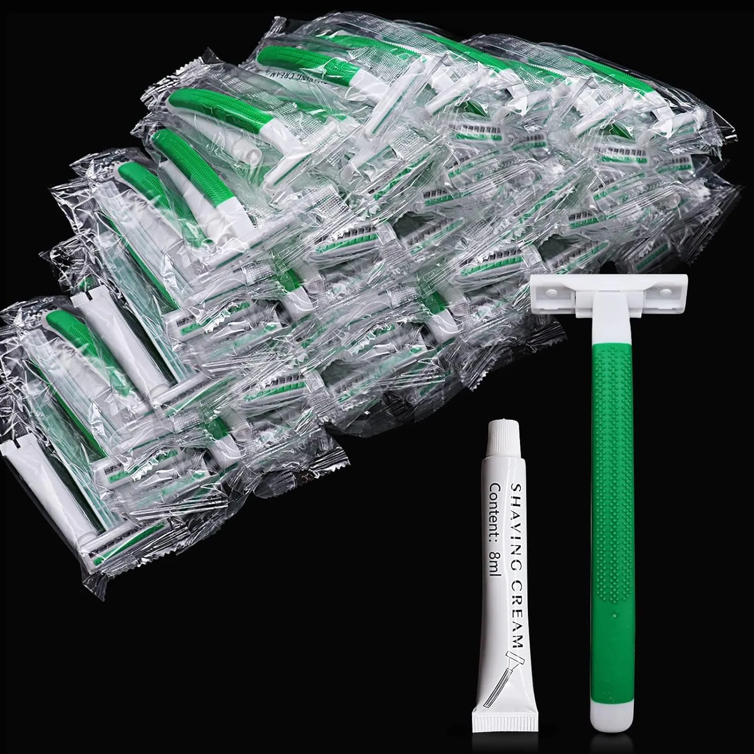 (100 Pack) Kheoxusa Twin Blade Disposable Razors,2 Blade Disposable Razor,Two Blade Disposable Razors,Double Blade Disposable Razors Individually Wrapped for Men,Women,Airbnb,Tattoo,Travel-White Green