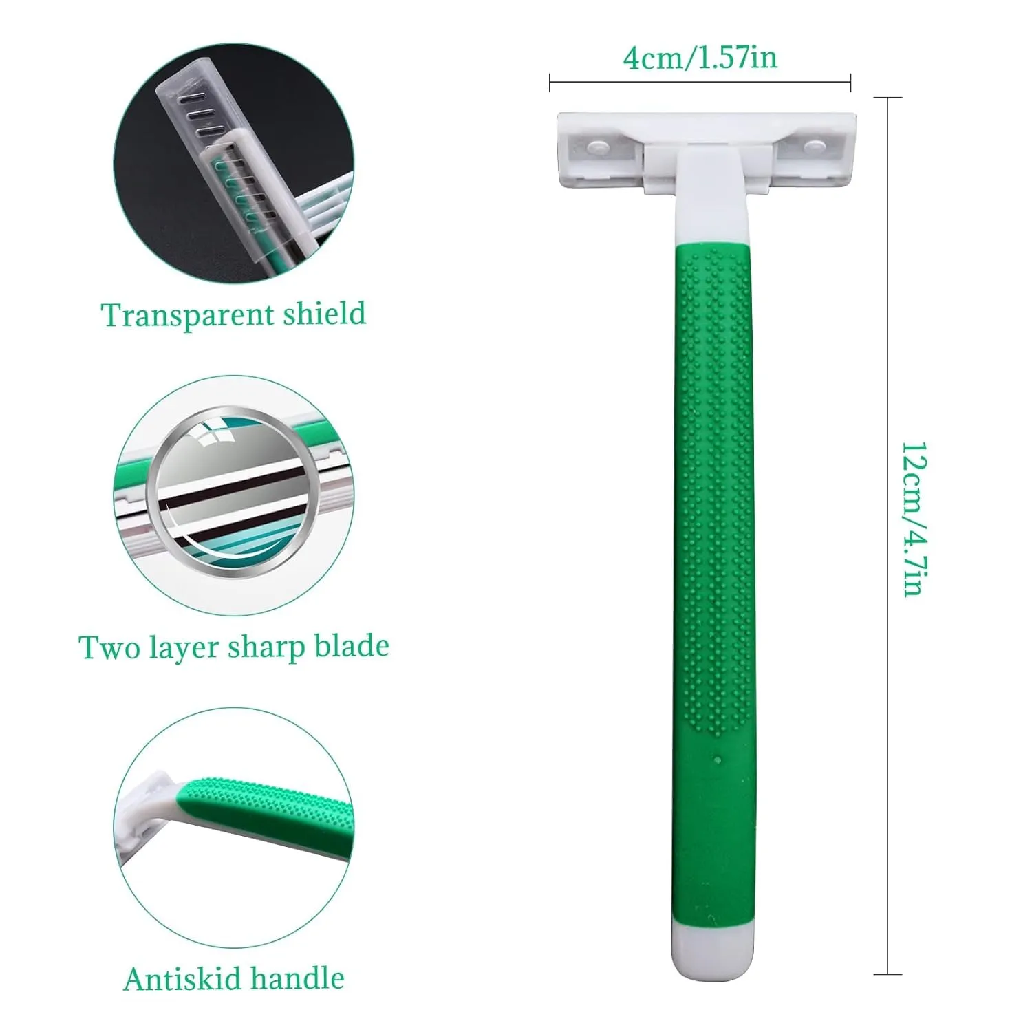 (100 Pack) Kheoxusa Twin Blade Disposable Razors,2 Blade Disposable Razor,Two Blade Disposable Razors,Double Blade Disposable Razors Individually Wrapped for Men,Women,Airbnb,Tattoo,Travel-White Green