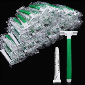 (100 Pack) Kheoxusa Twin Blade Disposable Razors,2 Blade Disposable Razor,Two Blade Disposable Razors,Double Blade Disposable Razors Individually Wrapped for Men,Women,Airbnb,Tattoo,Travel-White Green