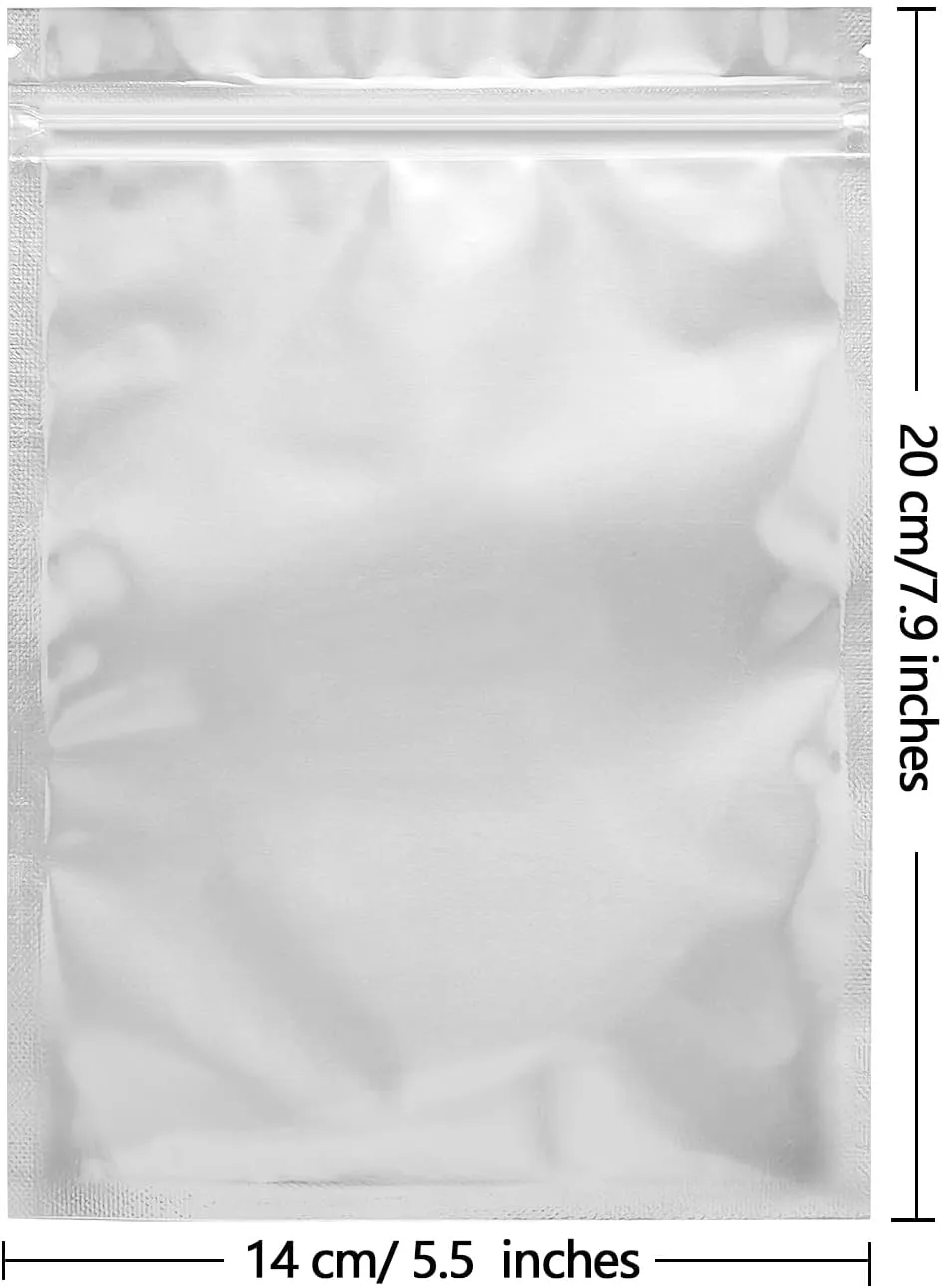 100 Pack Mylar Bags for Food Storage 5.5 x 7.9 Inch Smell Proof Bags Resealable Aluminum Foil Packaging Pouch Bag Silver