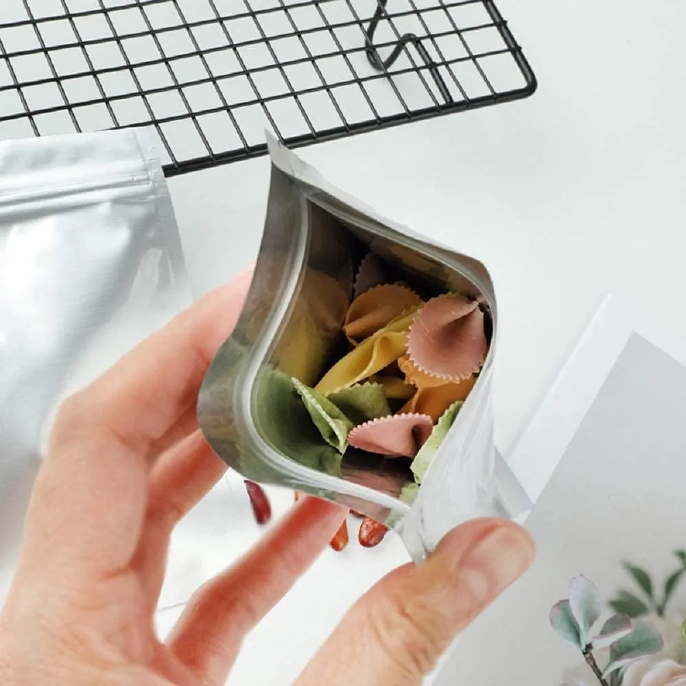 100 Pack Mylar Bags for Food Storage 5.5 x 7.9 Inch Smell Proof Bags Resealable Aluminum Foil Packaging Pouch Bag Silver