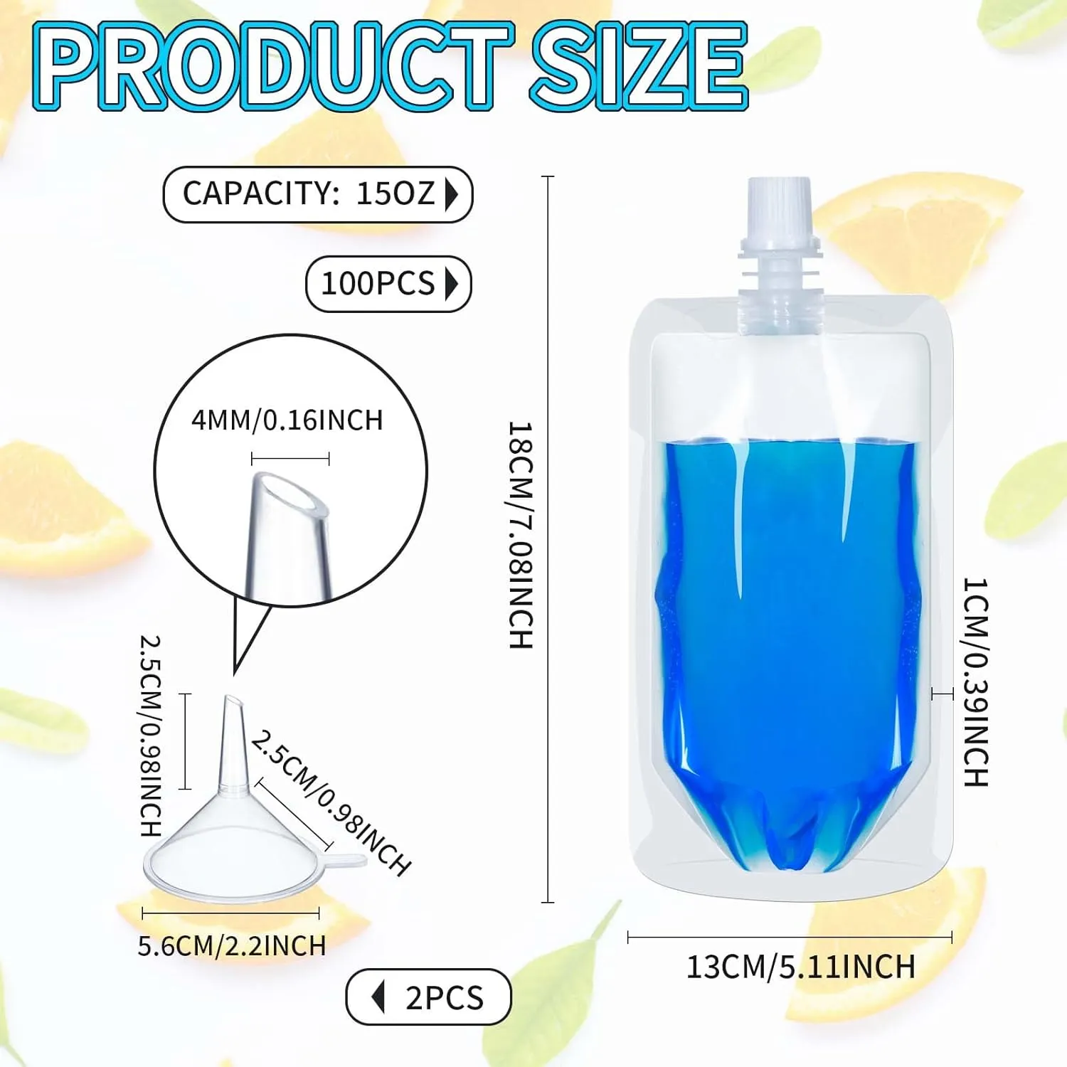 100 Pcs Plastic Flasks Reusable Drink Pouches Clear Squeeze Juice Salsa Pouches Disposable Leakproof Liquid Drink Bags for Adult Travel Outdoor Sports(15 oz)