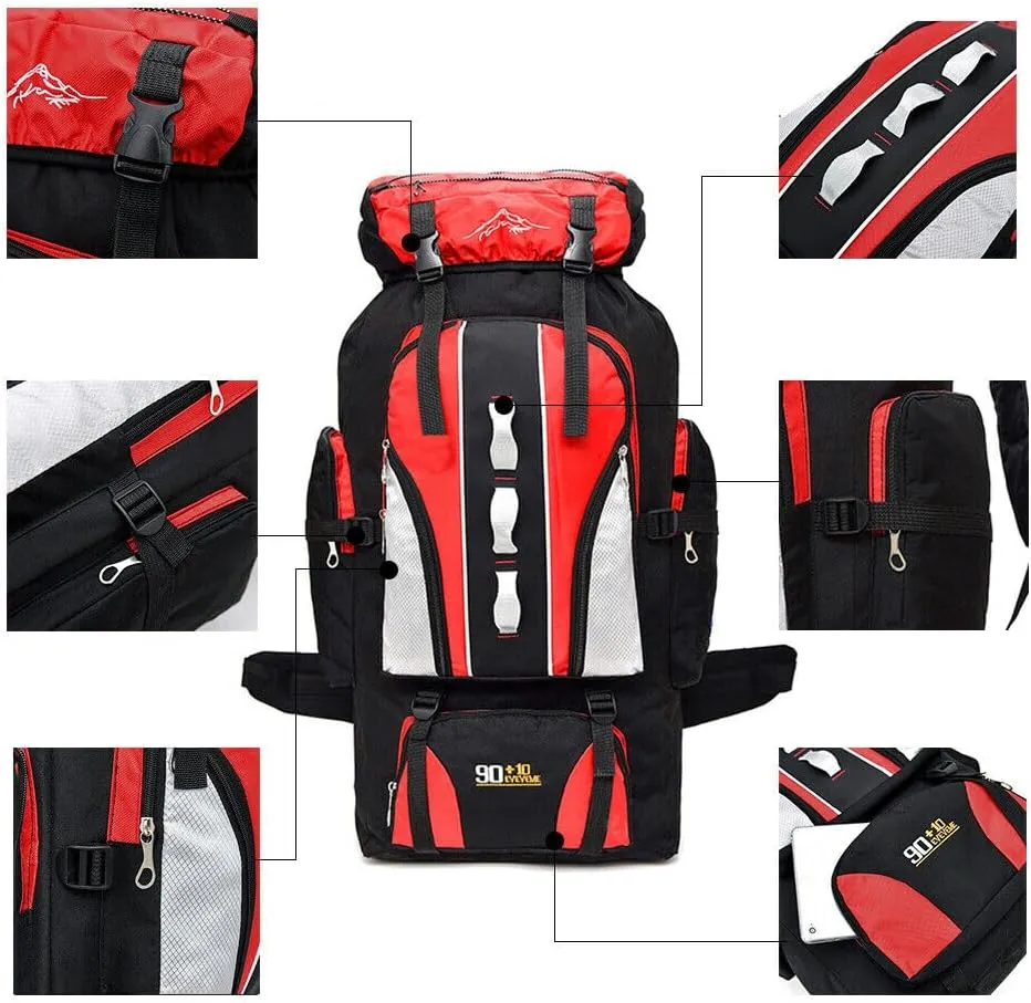 100L Camping Hiking Backpack, Large Military Tactical Backpack Waterproof Travel Daypack Survival Rucksack Bushcraft Backpack Lightweight Outdoor Camping Bag, Black-2