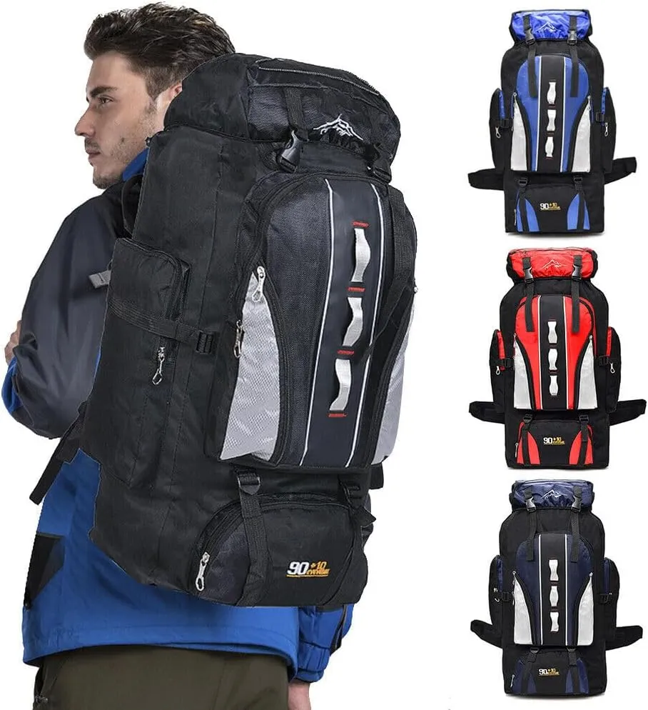 100L Camping Hiking Backpack, Large Military Tactical Backpack Waterproof Travel Daypack Survival Rucksack Bushcraft Backpack Lightweight Outdoor Camping Bag, Black-2