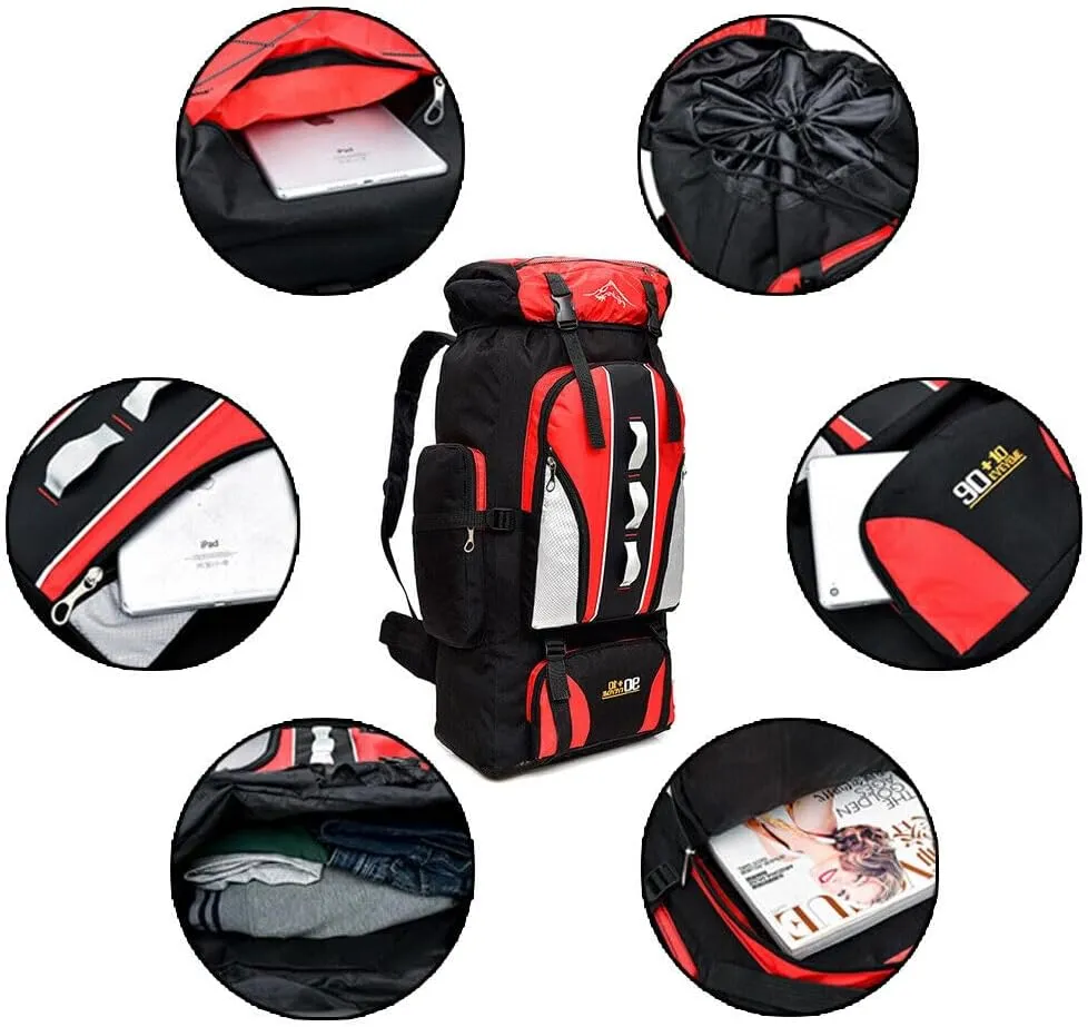 100L Camping Hiking Backpack, Large Military Tactical Backpack Waterproof Travel Daypack Survival Rucksack Bushcraft Backpack Lightweight Outdoor Camping Bag, Black-2