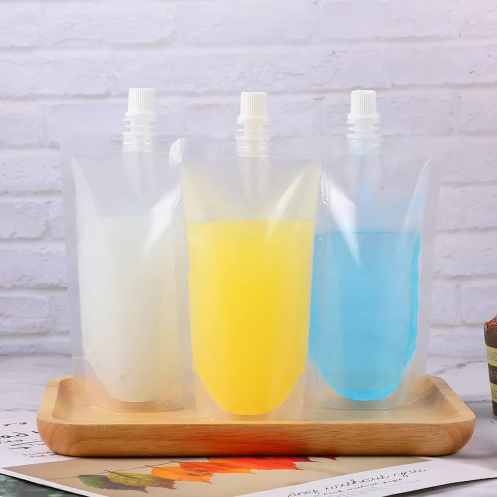100Pcs Disposable Juice Bags Plastic Pouches Freestanding Beverage Bags Clear Drink Pouches for Outdoor Travel 200ml Plastic Flask