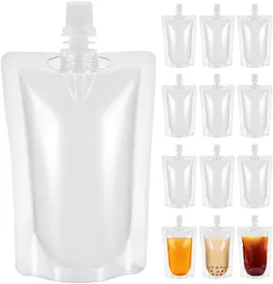 100Pcs Disposable Juice Bags Plastic Pouches Freestanding Beverage Bags Clear Drink Pouches for Outdoor Travel 200ml Plastic Flask