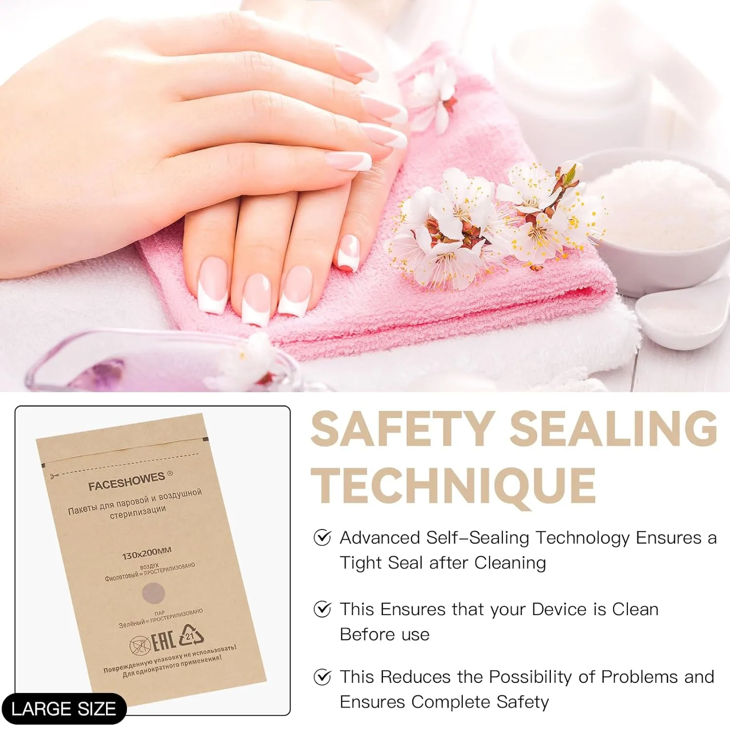 100PCS Self-Sealing Sterilization Pouches, Disposable Dry Heat Autoclave Bags Kraft Paper Cleaning Bags Sterilizer for Nail Tools(130 * 200mm)