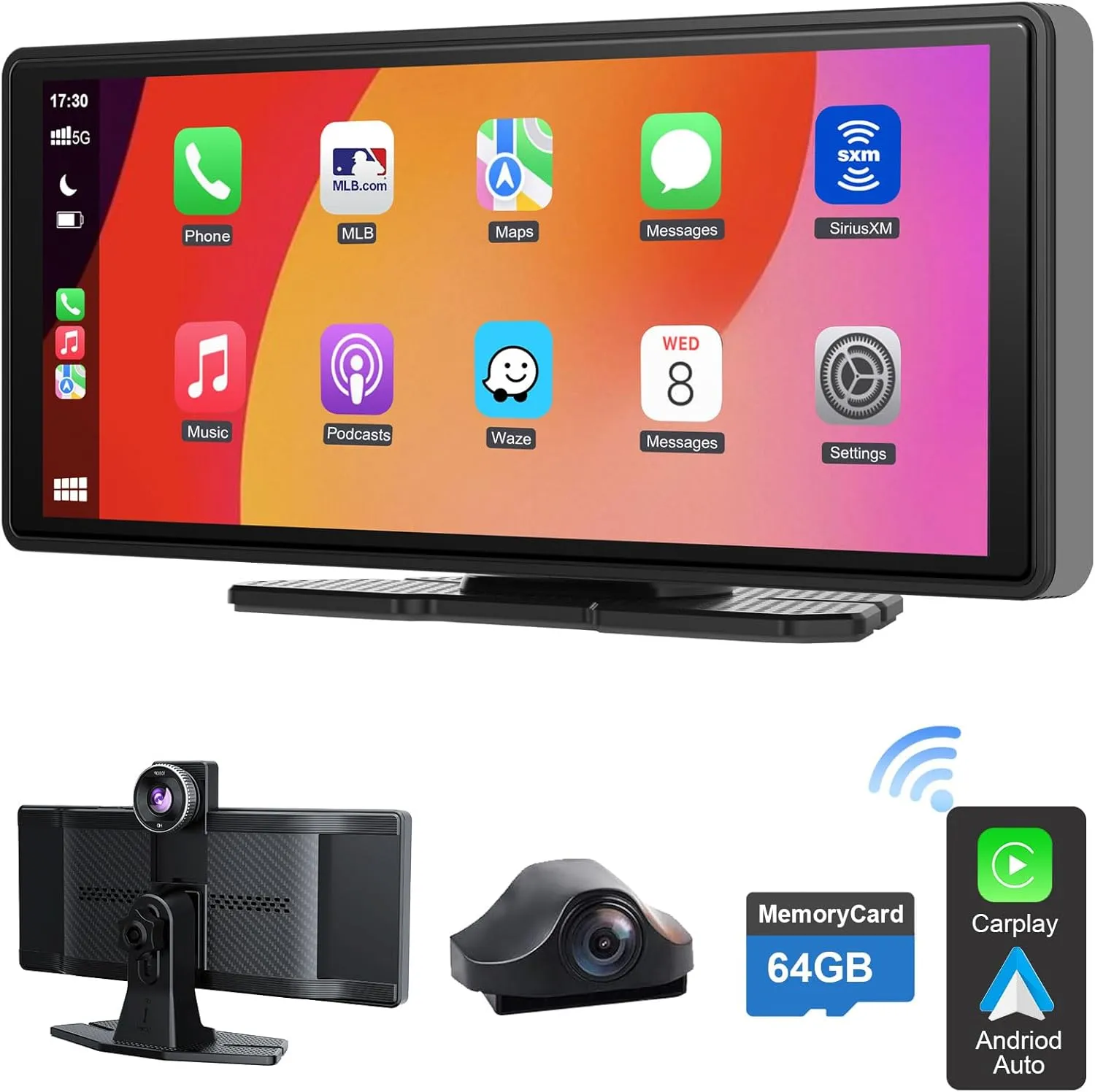 10.26" Apple Car Play Screen Compatible Android Auto GPS Navigator, Apple Carplay Screen with 1080P Backup Camera,Wireless Carplay Adapter with Bluetooth,AirPlay,AUX/FM,Google Play