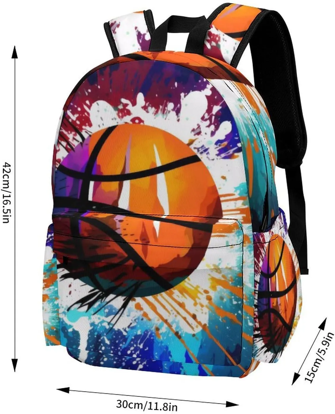16 Inch Backpack Basketball Theme Splashy Laptop Backpack School Bookbag Shoulder Bag Casual Daypack