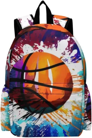 16 Inch Backpack Basketball Theme Splashy Laptop Backpack School Bookbag Shoulder Bag Casual Daypack