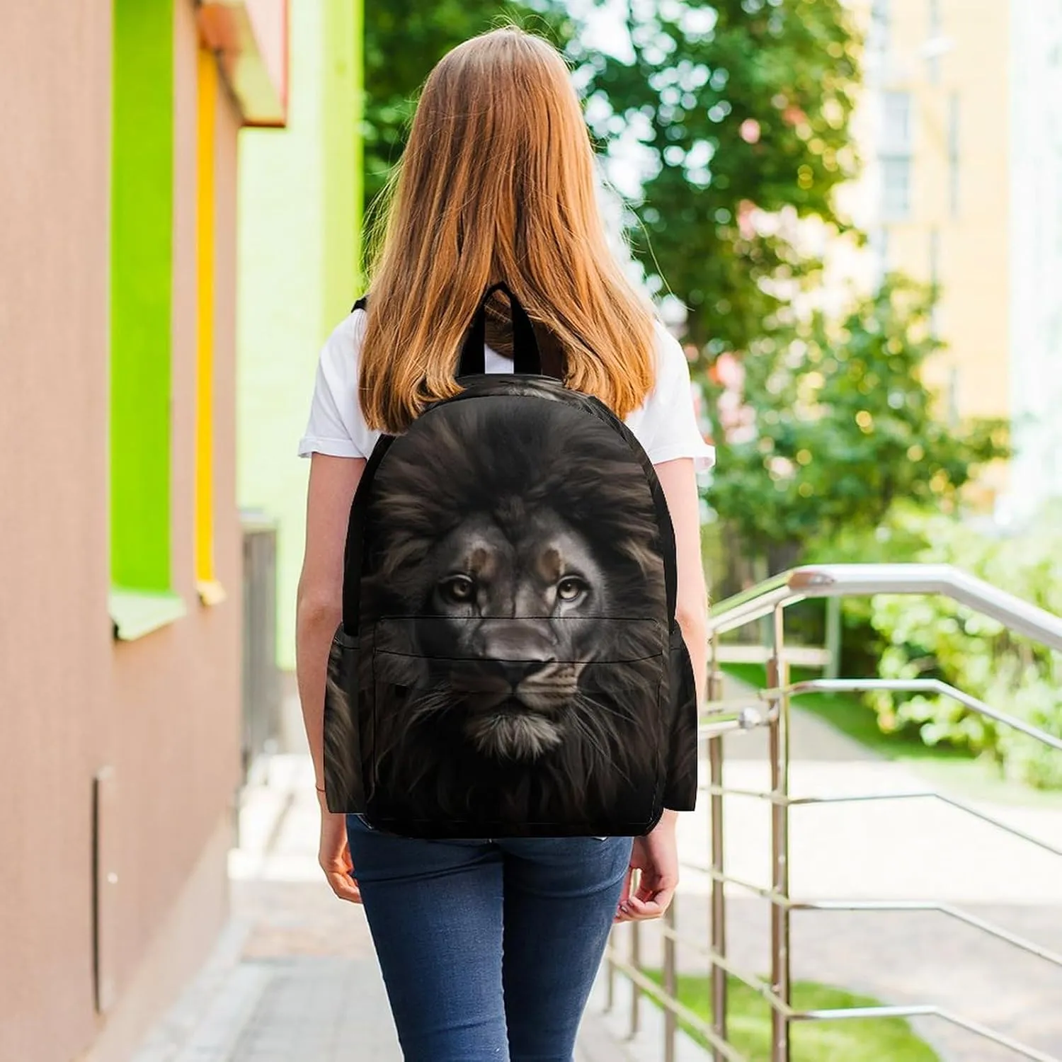 16 Inch Backpack Black Lion Animal King Laptop Backpack School Bookbag Shoulder Bag Casual Daypack