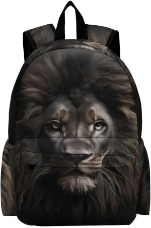 16 Inch Backpack Black Lion Animal King Laptop Backpack School Bookbag Shoulder Bag Casual Daypack
