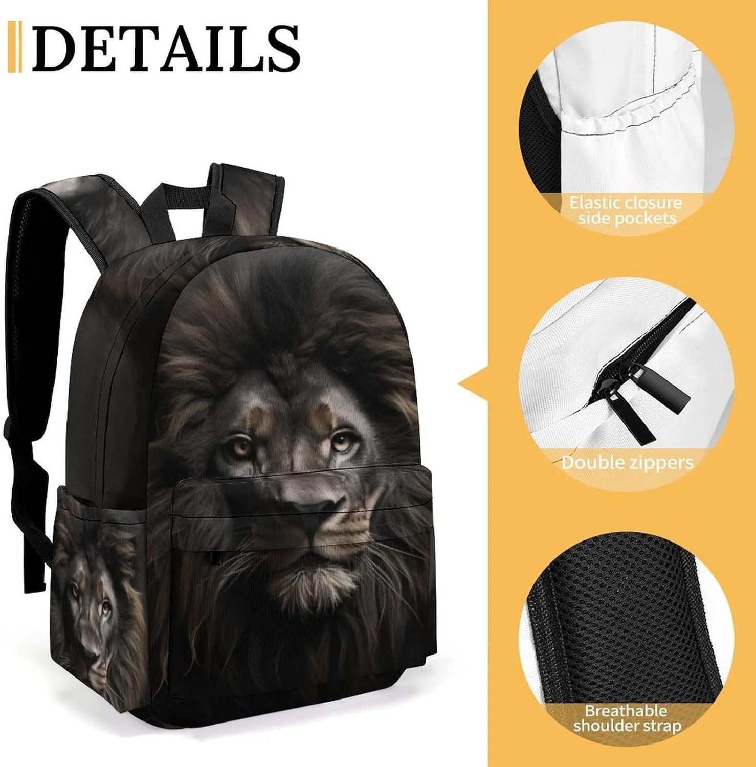 16 Inch Backpack Black Lion Animal King Laptop Backpack School Bookbag Shoulder Bag Casual Daypack