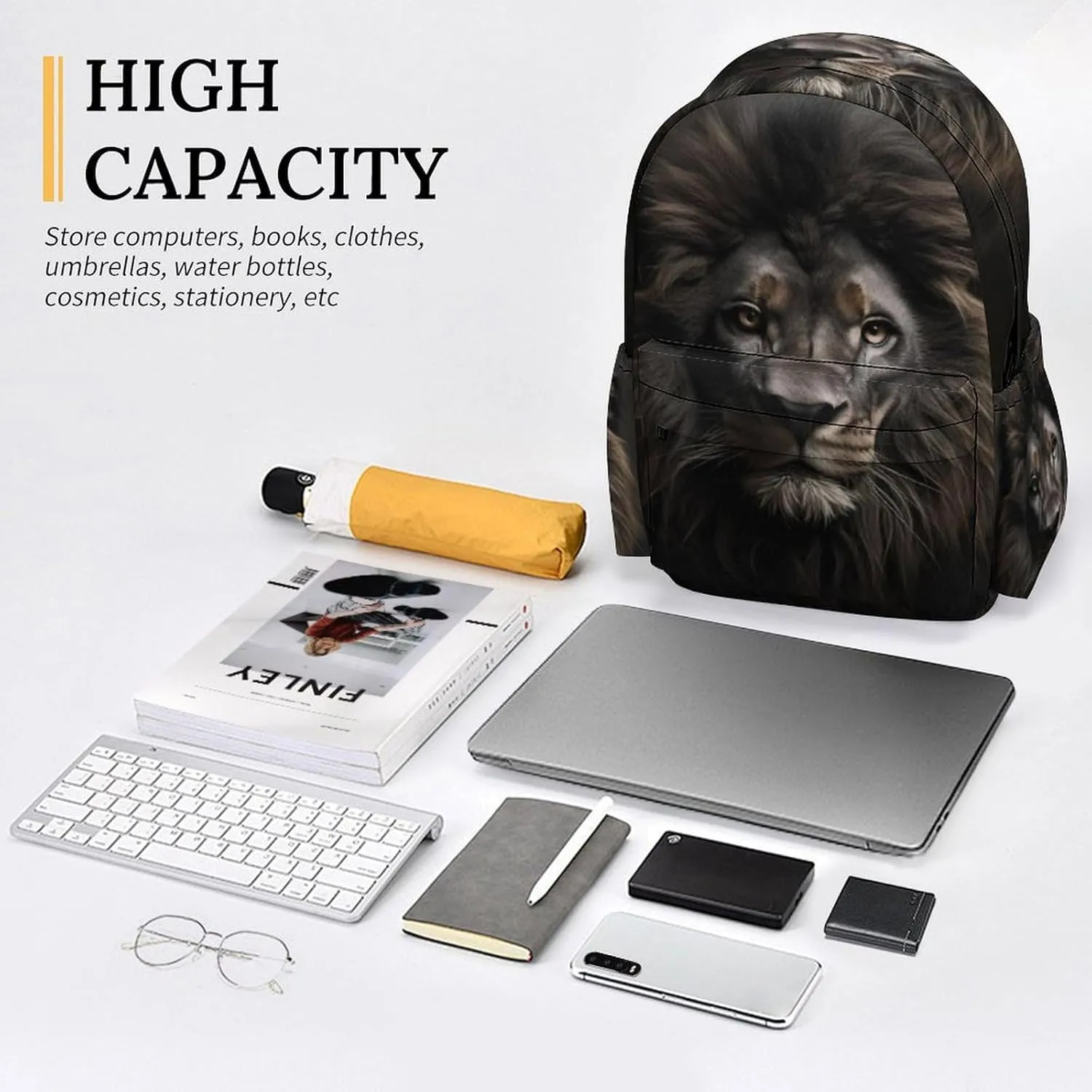 16 Inch Backpack Black Lion Animal King Laptop Backpack School Bookbag Shoulder Bag Casual Daypack
