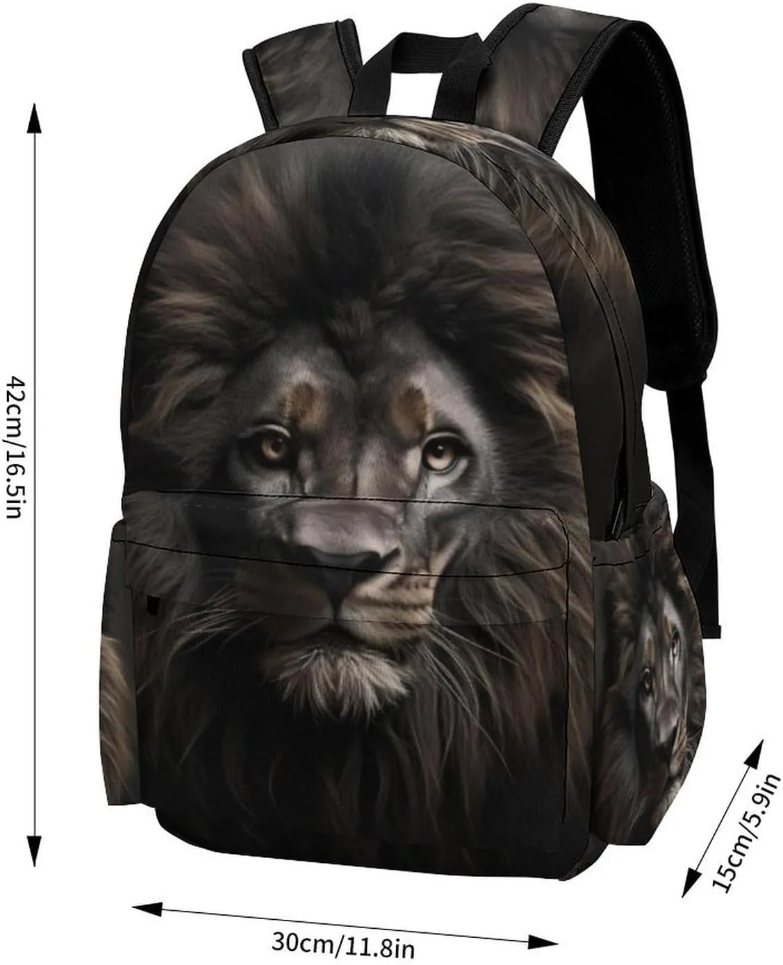 16 Inch Backpack Black Lion Animal King Laptop Backpack School Bookbag Shoulder Bag Casual Daypack