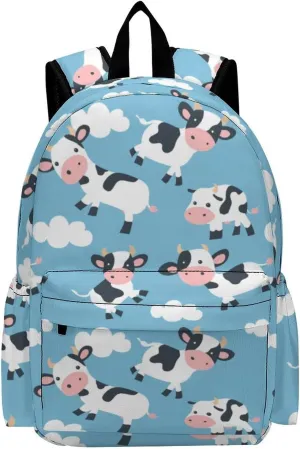 16 Inch Backpack Clouds Cute Cow Laptop Backpack School Bookbag Shoulder Bag Casual Daypack