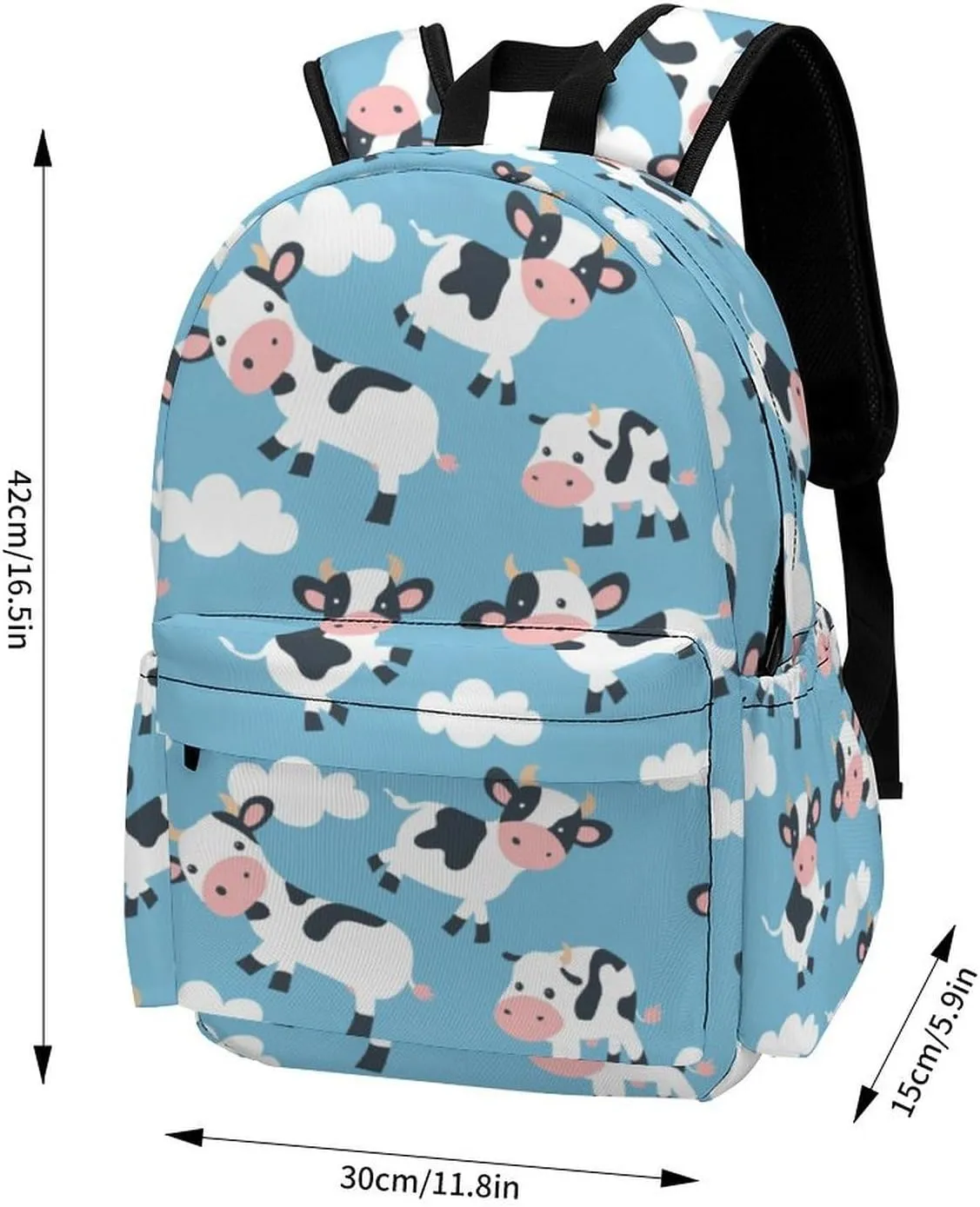 16 Inch Backpack Clouds Cute Cow Laptop Backpack School Bookbag Shoulder Bag Casual Daypack