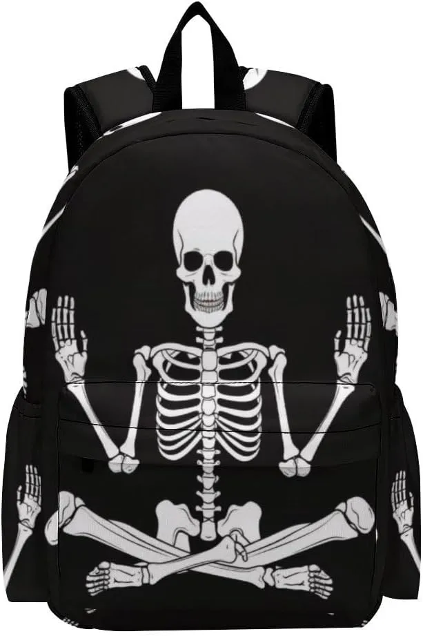 16 Inch Backpack Skeleton Skull Yoga Pose Laptop Backpack School Bookbag Shoulder Bag Casual Daypack