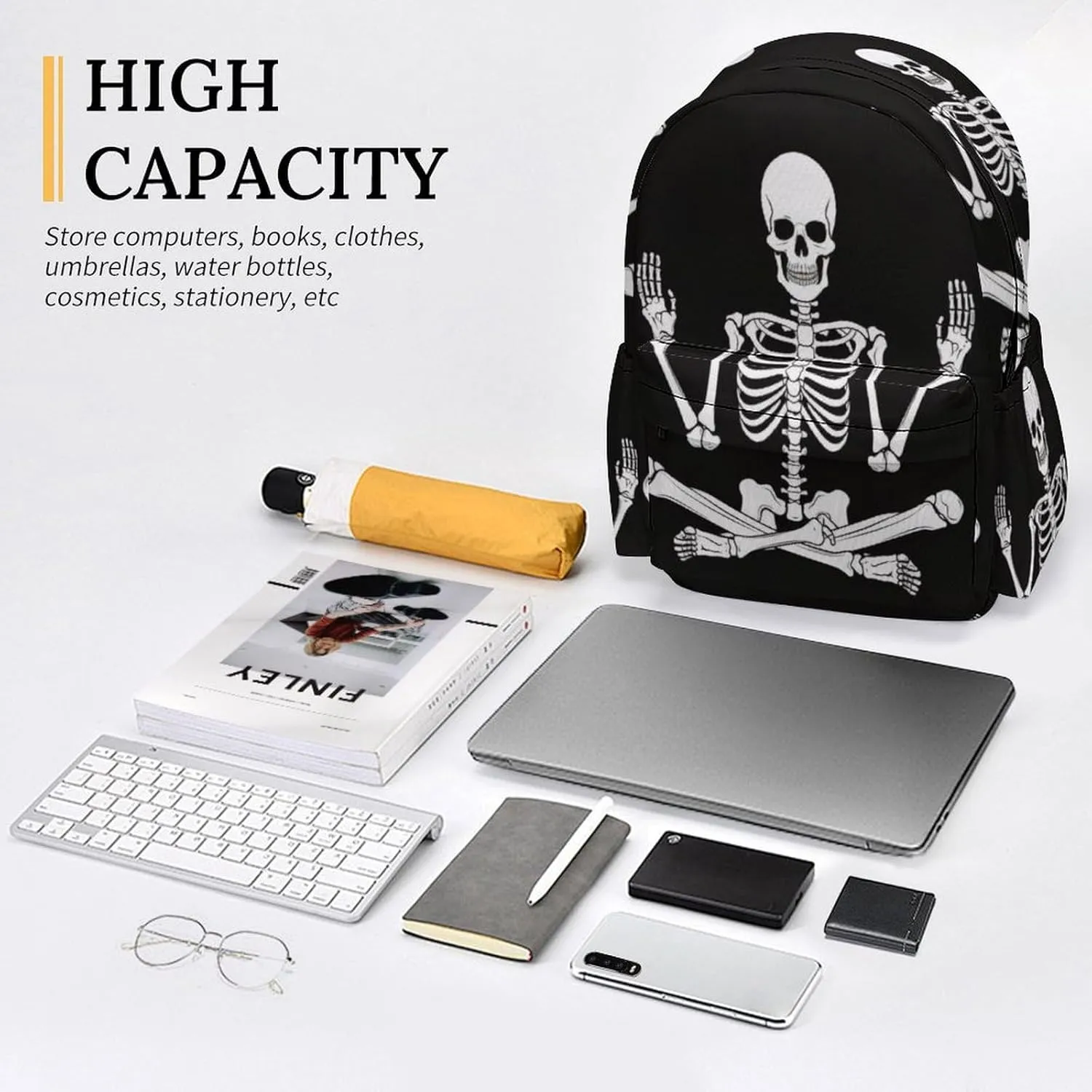 16 Inch Backpack Skeleton Skull Yoga Pose Laptop Backpack School Bookbag Shoulder Bag Casual Daypack