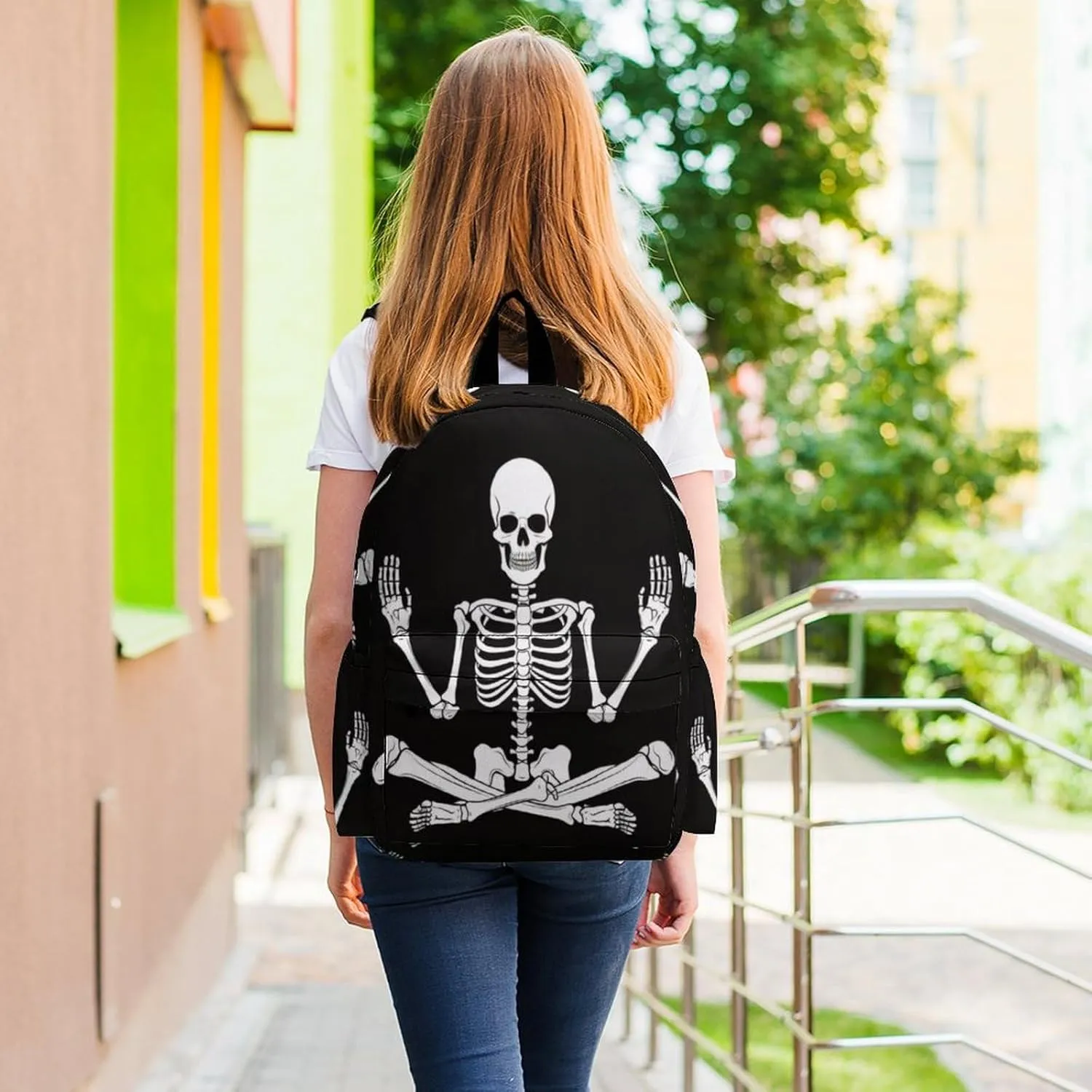 16 Inch Backpack Skeleton Skull Yoga Pose Laptop Backpack School Bookbag Shoulder Bag Casual Daypack