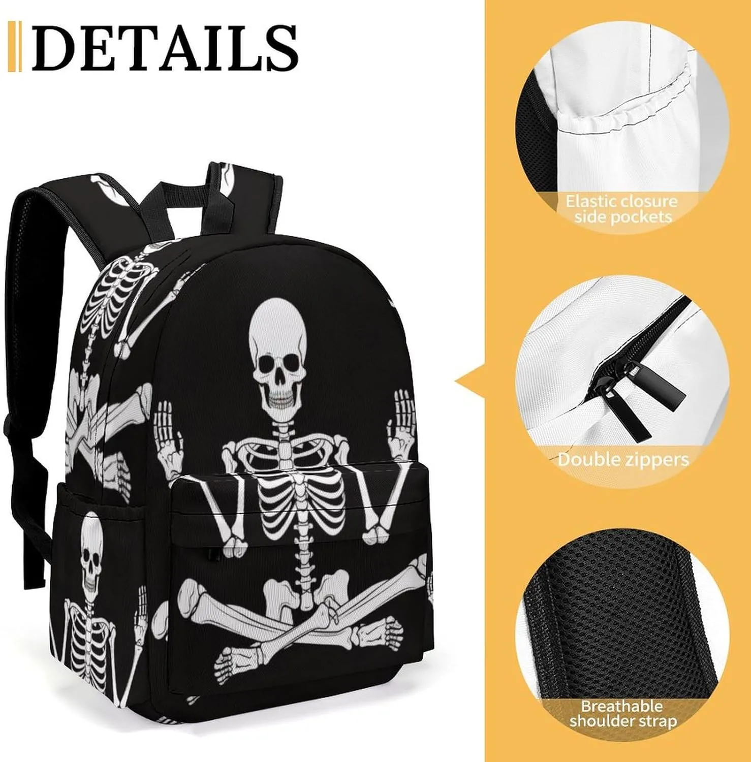 16 Inch Backpack Skeleton Skull Yoga Pose Laptop Backpack School Bookbag Shoulder Bag Casual Daypack