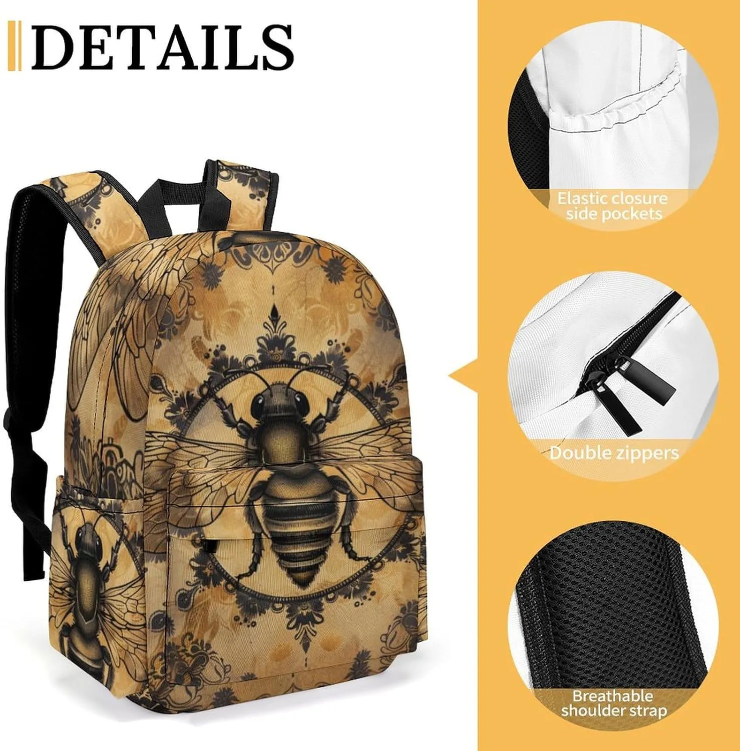 16 Inch Backpack Vintage Dragonfly Black Floral Laptop Backpack School Bookbag Shoulder Bag Casual Daypack