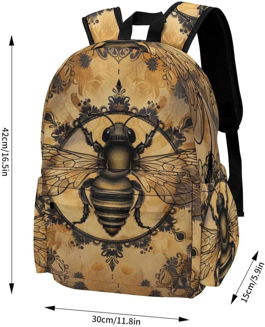 16 Inch Backpack Vintage Dragonfly Black Floral Laptop Backpack School Bookbag Shoulder Bag Casual Daypack