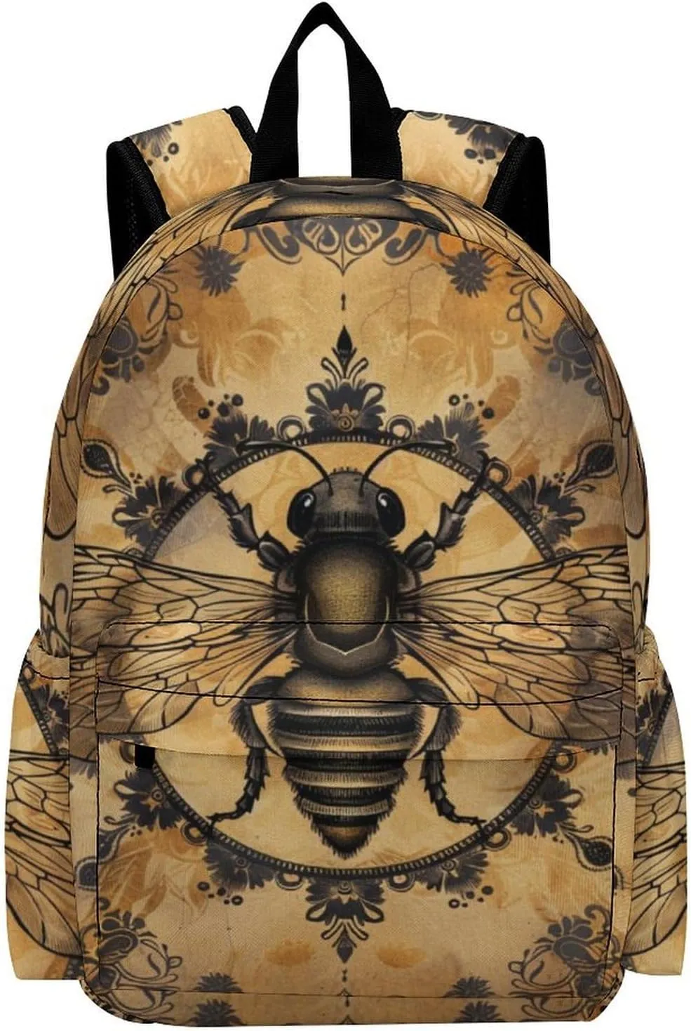 16 Inch Backpack Vintage Dragonfly Black Floral Laptop Backpack School Bookbag Shoulder Bag Casual Daypack