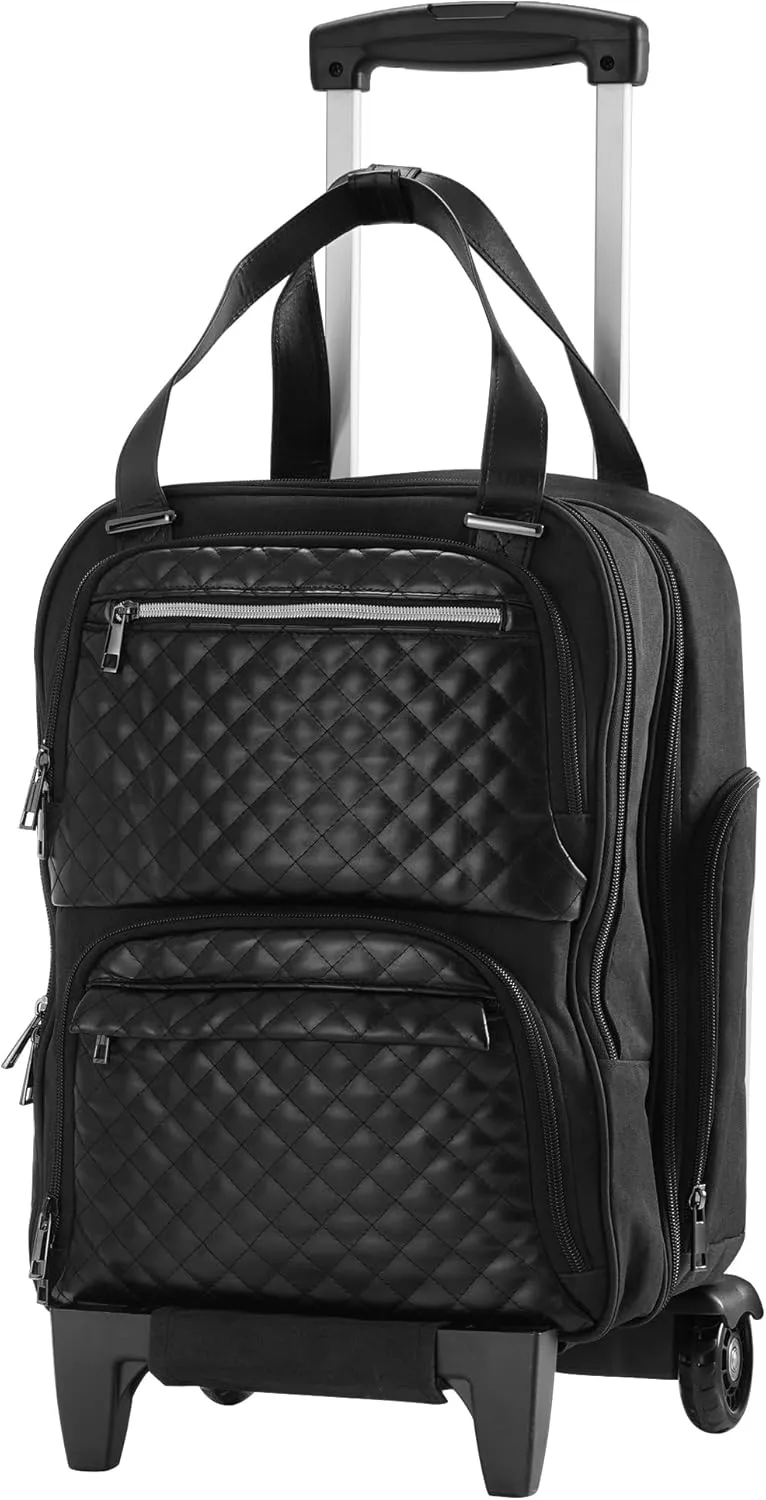 16-Inch Carry On Luggage with Wheels Lightweight Multi-Functional Overnight Suitcase for Men and Women, Water-Resistant and Anti-Theft (Black)