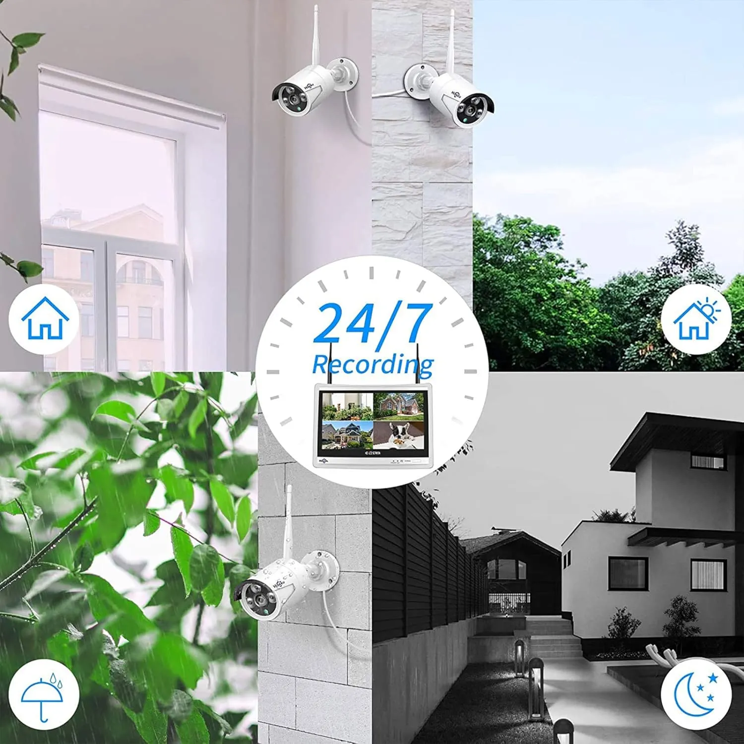[16CH Expandable, 5MP] Hiseeu Home Security System, 2.4G/5G Wireless WiFi Pro 4K Full 12" LCD Monitor Built in NVR, 24/7 Recording, 3TB HDD, DC12V 5MP Outdoor Bullet Cameras, Night Vision, Waterproof
