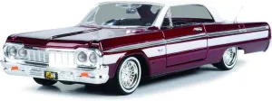 1964 Chevy Impala Lowrider Hard Top Candy Red Metallic with White Top Get Low Series 1/24 Diecast Model Car by Motormax 79021