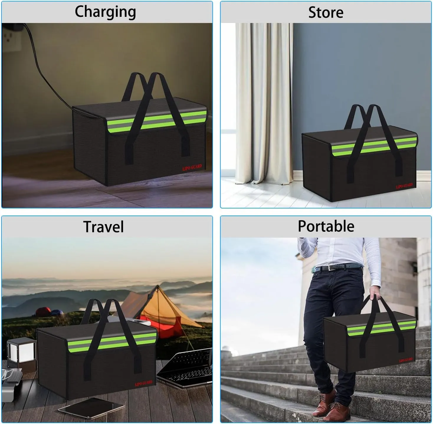 19.7"x13.8"x11.8" Ebike Battery Safe Bag Fireproof Charging Bag Lipo Battery Bag Large Capatity for Lipo Battery Pack Storage Charging Transport, Home Office Travel Fireproof Safe Storage Pouch