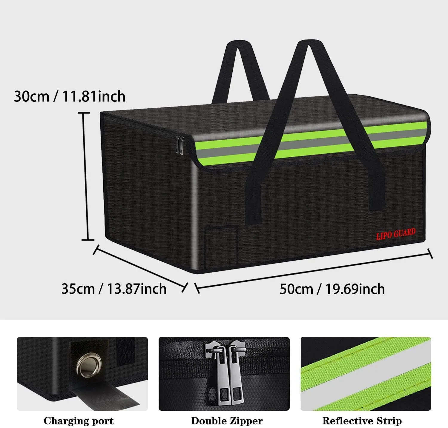 19.7"x13.8"x11.8" Ebike Battery Safe Bag Fireproof Charging Bag Lipo Battery Bag Large Capatity for Lipo Battery Pack Storage Charging Transport, Home Office Travel Fireproof Safe Storage Pouch
