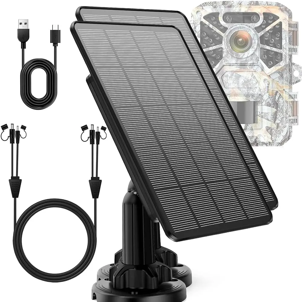1Pack Trail Cameras Solar Panel 12V/1A 6V/2A with Build-in 4000mAh Rechargeable Lithium Battery IP66 Waterproof Hunting Accessory Compatible with Hunting Game Cameras or Deer Feeder