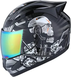 1Storm Motorcycle Bike Full Face Helmet Mechanic Skull: HJDJ11