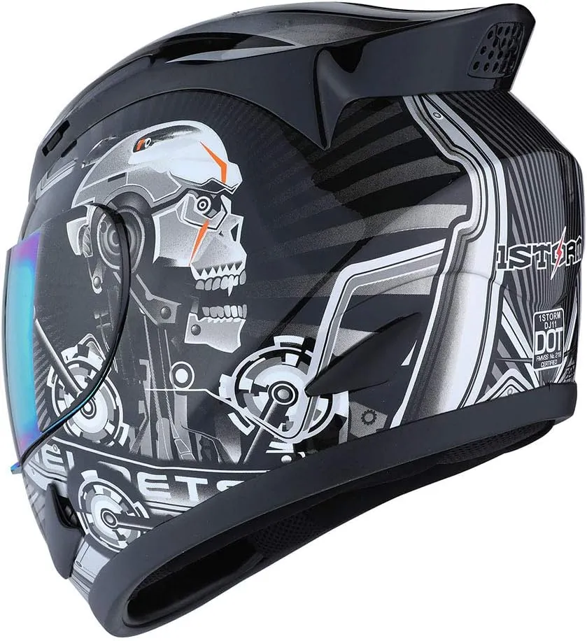 1Storm Motorcycle Bike Full Face Helmet Mechanic Skull: HJDJ11