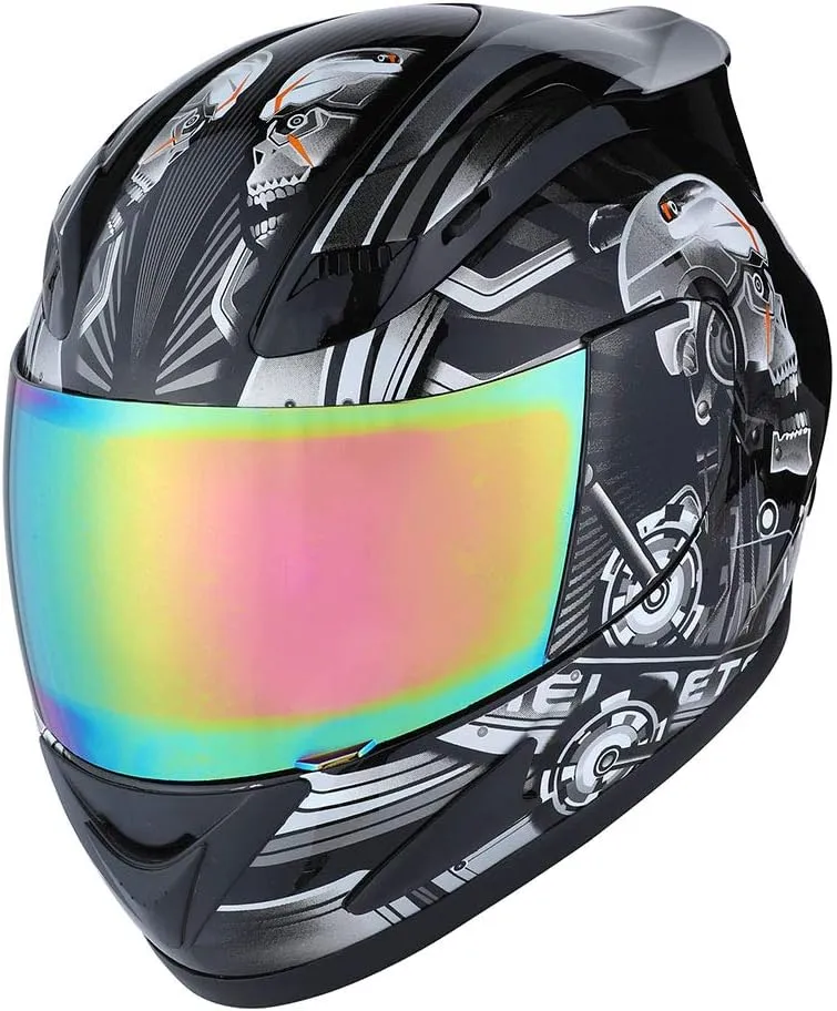 1Storm Motorcycle Bike Full Face Helmet Mechanic Skull: HJDJ11