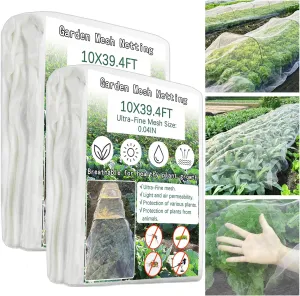 2 Pack Garden Netting 10x39.4Ft Ultra Fine Mesh Insect Netting for Garden Protection,Reusable Barrier Protection Mesh Plants Cover for Protect Vegetables Plants Fruits Flowers Crops from Animals