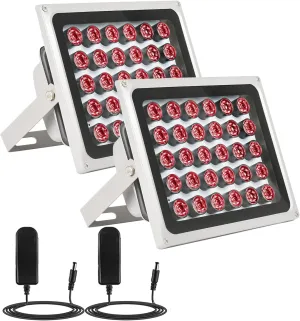 2 Pack IR Illuminators 30 LEDs 850nm Long Range Illuminator Up to 330ft/100m 90 Degree Wide Angle Infrared Flood Light IP67 Waterproof for Security Camera IR Light Indoor&Outdoor