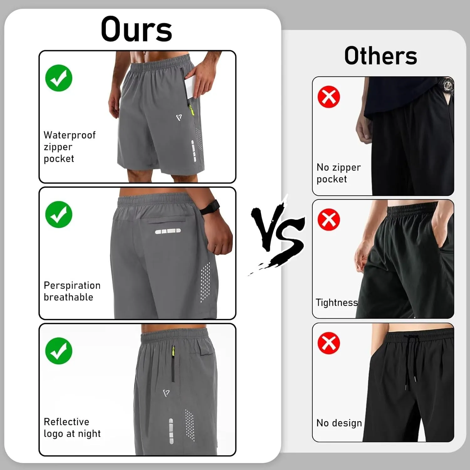 2 Pack Mens Athletic Shorts Quick Dry 7 Inch Running Shorts Breathable Mesh Gym Workout Shorts with Zipper Pockets