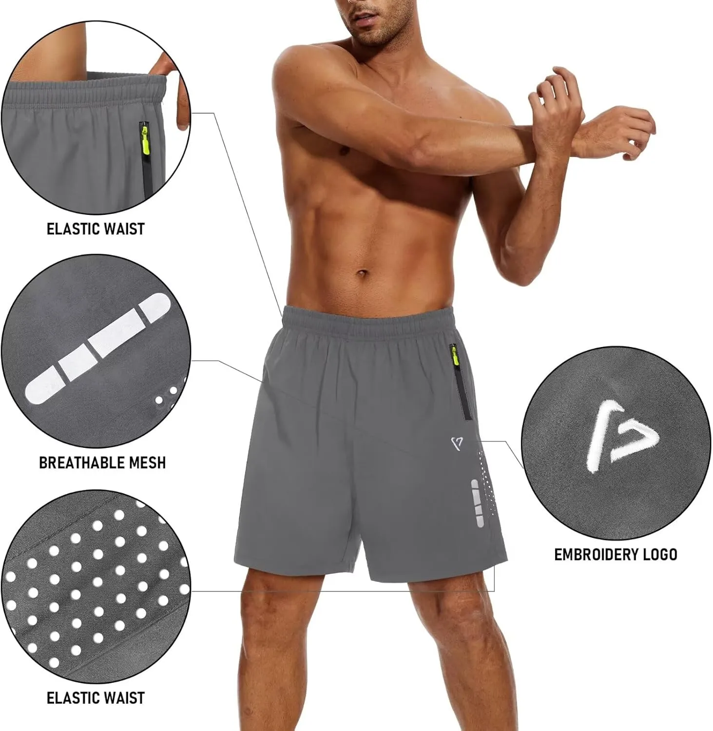 2 Pack Mens Athletic Shorts Quick Dry 7 Inch Running Shorts Breathable Mesh Gym Workout Shorts with Zipper Pockets