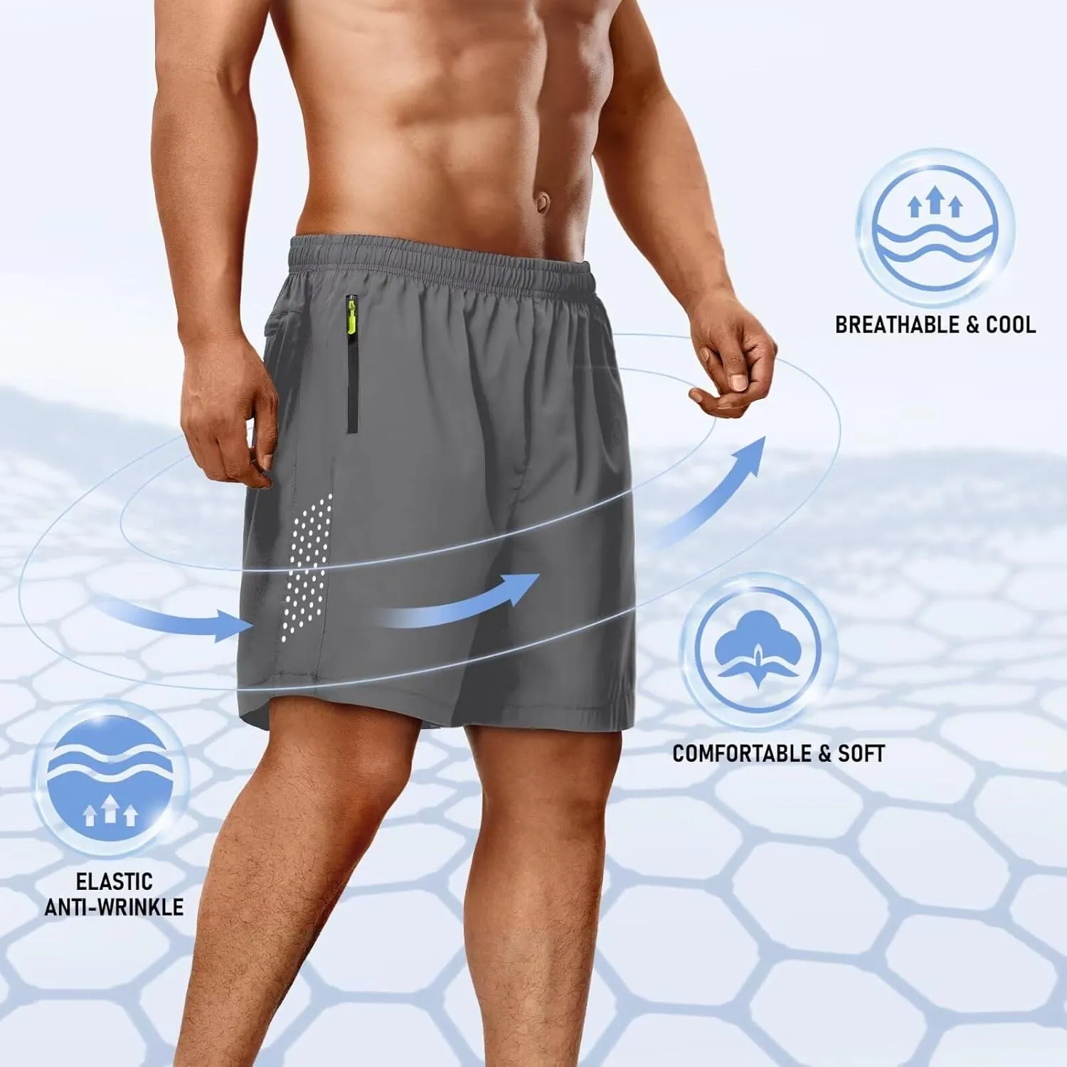 2 Pack Mens Athletic Shorts Quick Dry 7 Inch Running Shorts Breathable Mesh Gym Workout Shorts with Zipper Pockets