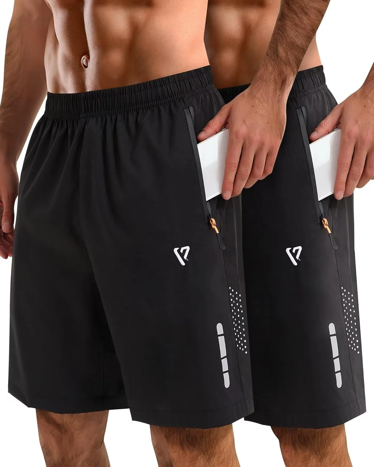 2 Pack Mens Athletic Shorts Quick Dry 7 Inch Running Shorts Breathable Mesh Gym Workout Shorts with Zipper Pockets