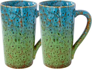 20oz Porcelain Coffee Mugs Set of 2, Large Tall Coffee Mugs with Handles, Modern Ceramic Coffee Cups for Coffee, Tea, Cocoa, Milk, Gifts for Women Men - Blue & Green