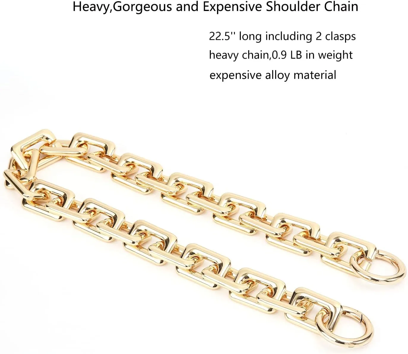 22.5 Inch Gorgeous Heavy Metal Bag Chain Purse Handle Shoulder Straps Replacement (Light Gold, Large)